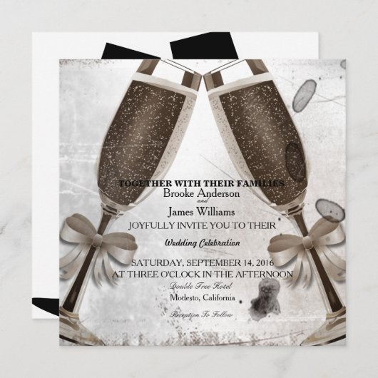 Champagne Wedding Uitnodiging (Voorkant / Achterkant)