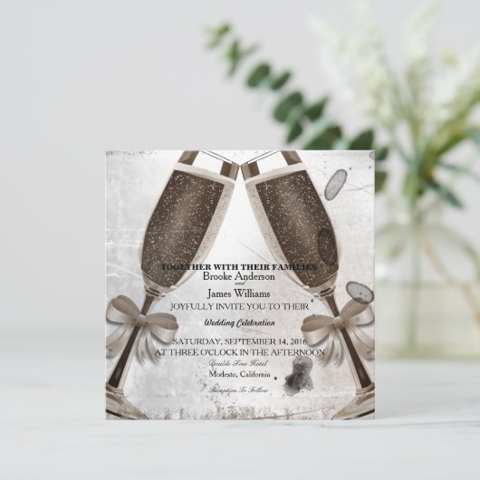 Champagne Wedding Uitnodiging (Staand voorkant)