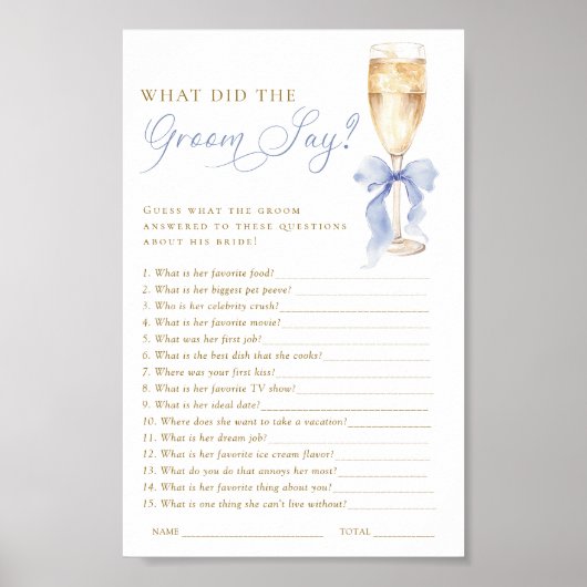 Champagne What Did the Groom Say Game Digital Poster (Voorkant)