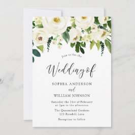Champagne White Blooming Flowers Wedding Kaart