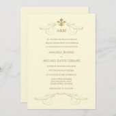 Champagne White en Gold Fleur de Lis Wedding Kaart (Voorkant / Achterkant)