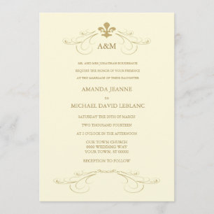 Champagne White en Gold Fleur de Lis Wedding Kaart