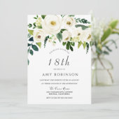 Champagne White Floral Elegant 18e verjaardag Kaart (Staand voorkant)
