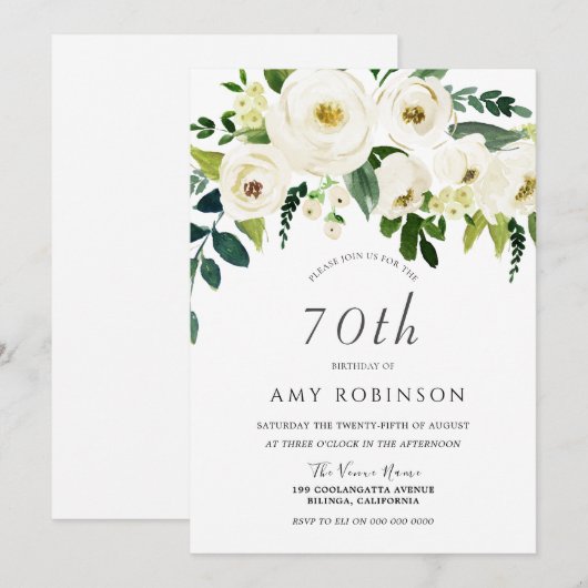 Champagne White Floral Elegant 70e verjaardag Kaart (Voorkant / Achterkant)