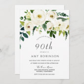 Champagne White Floral Elegant 90th Birthday Party Kaart (Voorkant / Achterkant)