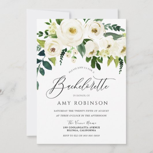 Champagne White Flowers Elegant Bachelorette Party Kaart (Voorkant)