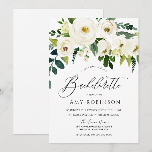 Champagne White Flowers Elegant Bachelorette Party Kaart (Voorkant / Achterkant)