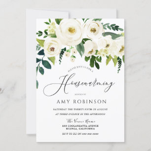 Champagne White Flowers Elegant Housewarming Party Kaart