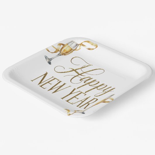 Champagne White & Gold Nieuwjaarsfeest Papieren Bordje (Gebogen)