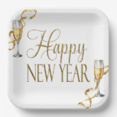 Champagne White & Gold Nieuwjaarsfeest Papieren Bordje (Voorkant)