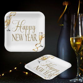 Champagne White & Gold Nieuwjaarsfeest Papieren Bordje
