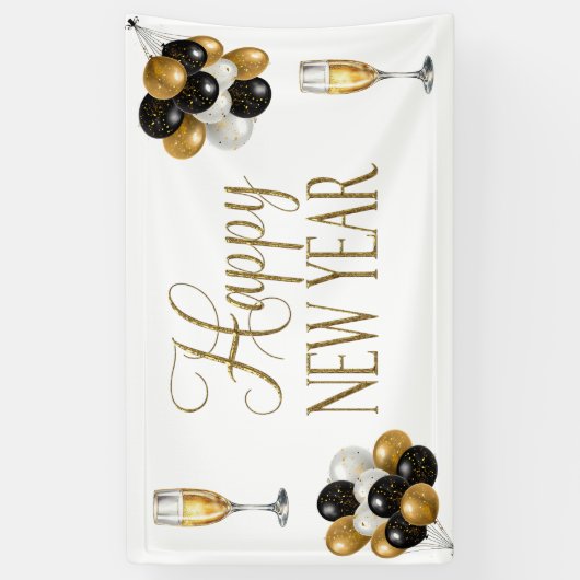 Champagne White & Gold Nieuwjaarsfeest Spandoek (Verticaal)