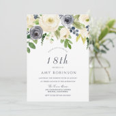 Champagne White & Navy Floral 18th Birthday Party Kaart (Staand voorkant)