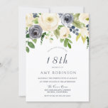 Champagne White & Navy Floral 18th Birthday Party Kaart<br><div class="desc">Champagne White & Navy Floral 18th Birthday Party Invitation Bekijk het collectie in Niche en Nest Store</div>