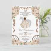 Champagne White Rose Cream Charro Quinceanera Kaart (Staand voorkant)