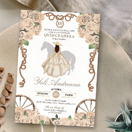 Champagne White Rose Cream Charro Quinceanera Kaart