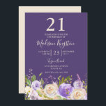 Champagne White Rose Paars 21st Birthday Party Kaart<br><div class="desc">Champagne White Rose Paars 21st Birthday Party Invitation Zie bijbehorend collectie in winkel</div>