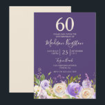 Champagne White Rose Paars 60th Birthday Party Kaart<br><div class="desc">Champagne White Rose Paars 60th Birthday Party Invitation Zie bijbehorend collectie in winkel</div>