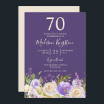 Champagne White Rose Paars 70th Birthday Party Kaart<br><div class="desc">Champagne White Rose Paars 70th Birthday Party Invitation Zie bijbehorend collectie in winkel</div>