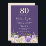 Champagne White Rose Paars 80th Birthday Party Kaart<br><div class="desc">Champagne White Rose Paars 80th Birthday Party Invitation Zie bijbehorend collectie in winkel</div>