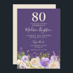 Champagne White Rose Paars 80th Birthday Party Kaart<br><div class="desc">Champagne White Rose Paars 80th Birthday Party Invitation Zie bijbehorend collectie in winkel</div>