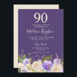 Champagne White Rose Paars 90th Birthday Party Kaart<br><div class="desc">Champagne White Rose Paars 90th Birthday Party Invitation Zie bijbehorend collectie in winkel</div>