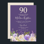 Champagne White Rose Paars 90th Birthday Party Kaart<br><div class="desc">Champagne White Rose Paars 90th Birthday Party Invitation Zie bijbehorend collectie in winkel</div>