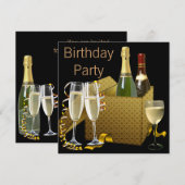 Champagne Wijnglazen Zwart Goud Verjaardagsfeest Kaart (Voorkant / Achterkant)