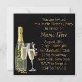 Champagne Wijnglazen Zwart Goud Verjaardagsfeest Kaart (Achterkant)