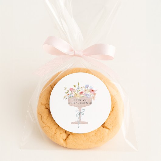 Champagne wilde bloemen bruidsdouche ronde sticker