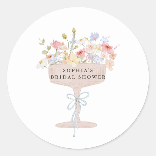 Champagne wildflower vrijgezellenfeest ronde sticker (Voorkant)
