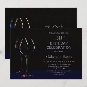 Champagne Wine Black Blue 30th Birthday Party Kaart
