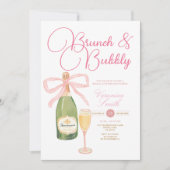 Champagne Wine Pink Bow Vrijgezellenfeest Kaart (Voorkant)