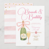 Champagne Wine Pink Bow Vrijgezellenfeest Kaart (Voorkant / Achterkant)