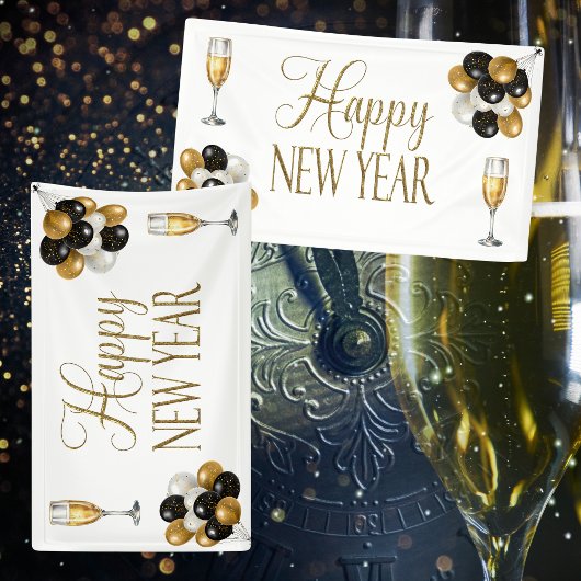 Champagne Wit & Goud Oudjaarsfeest Spandoek