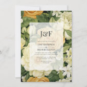 Champagne, wit & groen Bloemen bruiloft Kaart (Voorkant)