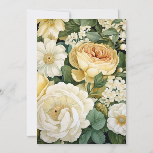 Champagne, wit & groen Bloemen bruiloft Kaart (Achterkant)