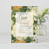Champagne, Wit & Groene Bloemen Bruiloft Kaart (Staand voorkant)