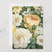 Champagne, Wit & Groene Bloemen Bruiloft Kaart (Achterkant)