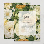 Champagne, Wit & Groene Bloemen Bruiloft Kaart (Voorkant / Achterkant)