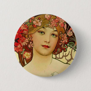 Champagne Woman 1897 - F. Champenois Imprimeur Ronde Button 5,7 Cm