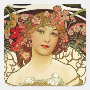 Champagne Woman 1897 - F. Champenois Imprimeur Vierkante Sticker