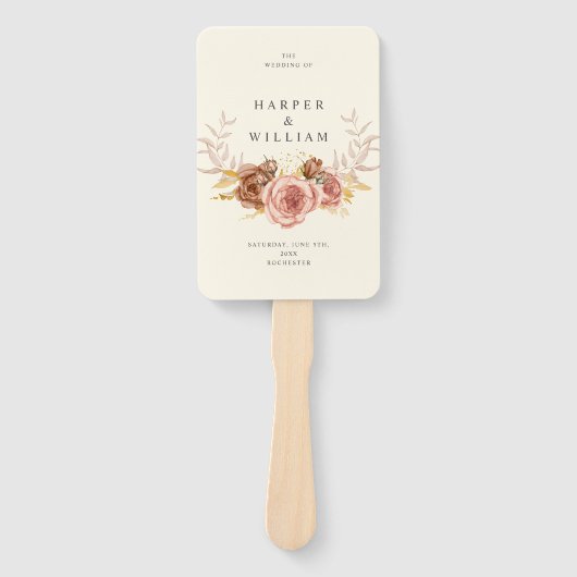 champagne zacht roze roze rotsbruin handwaaier (Voorkant)