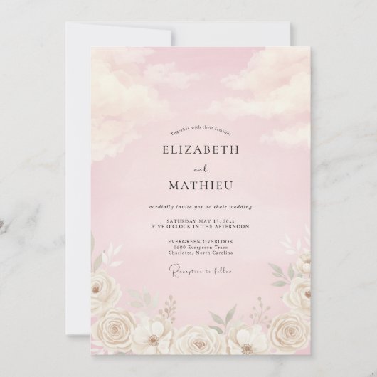 Champagne Zachte Roze Bloemblad Bruiloft Kaart (Voorkant)