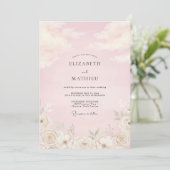 Champagne Zachte Roze Bloemblad Bruiloft Kaart (Staand voorkant)