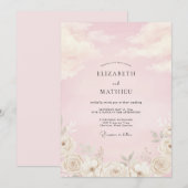 Champagne Zachte Roze Bloemblad Bruiloft Kaart (Voorkant / Achterkant)