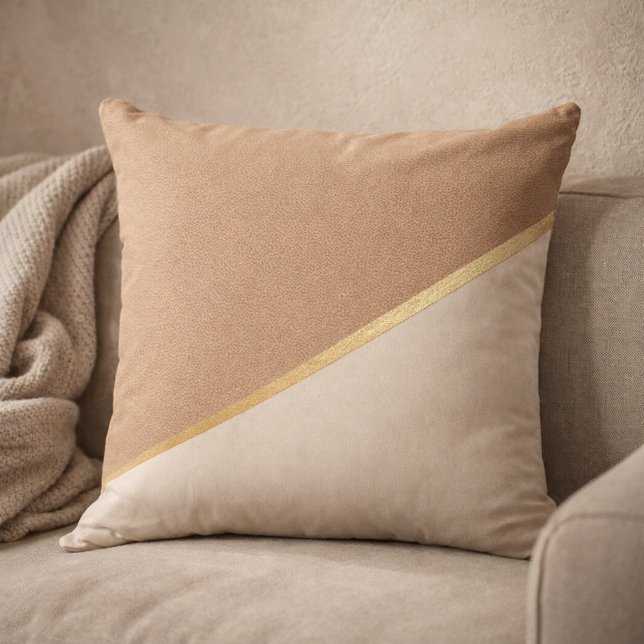 Champagne Zand Split Worp Kussen (Taupe and beige coastal accent with diagonal champagne metallic detail)