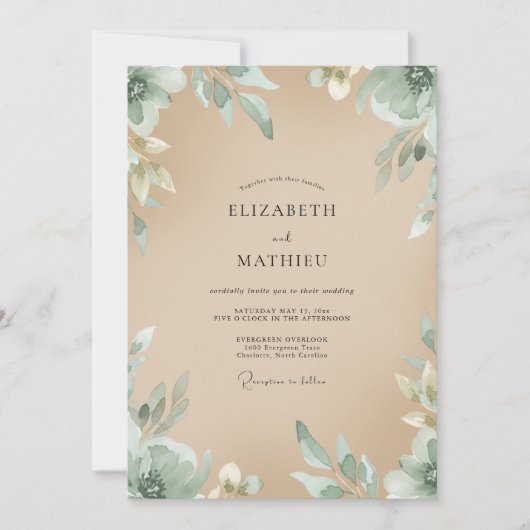 Champagne Zeeschuim Blad Eucalyptus Bruiloft Kaart (Voorkant)