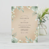 Champagne Zeeschuim Blad Eucalyptus Bruiloft Kaart (Staand voorkant)