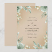 Champagne Zeeschuim Blad Eucalyptus Bruiloft Kaart (Voorkant / Achterkant)